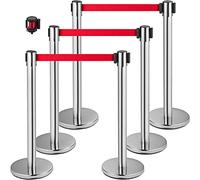 VEVOR Poteau de Guidage, 6 Pcs Poteaux d'Argent de Séparation avec 2 m Ceinture Rouge Rétractable, Balisage Stable en Acier Inoxydable, Barrière de Passage pour Aéroport Banque Séparer des Foules
