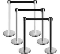 VEVOR Poteau de Guidage 6PCs 90 cm, Barrière de Balisage pour Le Contrôle de Foules avec 3 Ceintures Rétractables, pour Délimitation Séparation File d'Attente en Public École Théâtre Hôtel Exposition