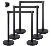 VEVOR Poteau de Guidage 6PCs 90 cm, Barrière de Balisage pour le Contrôle de Foules avec 3 Ceintures Rétractables Noires, pour Délimitation Séparation File d'Attente en Public École Théâtre Exposition