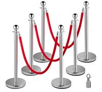 VEVOR Poteau de Guidage 6PCs 95 cm, Barrière de Balisage pour Contrôle de Foules avec 3 Cordes en Velours Rouge 1,5 m, pour Délimitation Séparation File d'Attente en Public École Théâtre Exposition