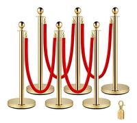 VEVOR Poteau de Guidage 6PCs 95 cm, Barrière de Balisage pour Contrôle de Foules avec 4 Cordes Velours Rouge 1,5 m, pour Délimitation Séparation File d'Attente en Public École Théâtre Hôtel Exposition