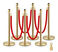 VEVOR Poteau de Guidage 6PCs 95 cm, Barrière de Balisage pour Contrôle de Foules avec 4 Cordes Velours Rouge 1,5 m, pour Délimitation Séparation File d'Attente en Public École Théâtre Hôtel Exposition