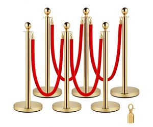 VEVOR Poteau de Guidage 6PCs 95 cm, Barrière de Balisage pour Contrôle de Foules avec 4 Cordes Velours Rouge 1,5 m, pour Délimitation Séparation File d'Attente en Public École Théâtre Hôtel Exposition