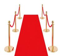 VEVOR Poteau de Guidage 6PCs, Potelet Guide-file avec 4 Cordes en Velours et Tapis Rouge, pour Contrôle de Foules Théâtre Fête Mariage Exposition, Poteau de Balisage en Inox Doré avec Base Creuse