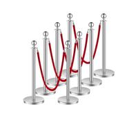 VEVOR Poteau de guidage, 8 pcs, barrière de balisage pour contrôle de foules, avec base creuse, 4 cordes velours rouge et poteaux argentés en acier inox, pour file d'attente en public, hôtel, fête