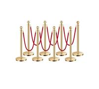 VEVOR Poteau de guidage, 8 pcs, barrière de balisage pour contrôle de foules, avec base creuse, 6 cordes velours rouge et poteaux dorés en acier inoxydable, pour file d'attente en public, hôtel, fête