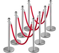 VEVOR Poteau de Guidage, 8 Pcs Poteaux d'Argent de Séparation avec 1,5 m Corde en Flanelle Rouge, Barrière Balisage Stable en Acier Inoxydable, pour Théâtre Hôtel Exposition Séparer Contrôler Foules