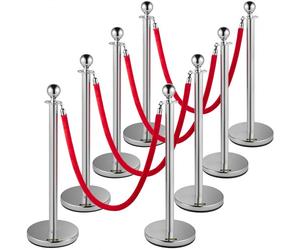 VEVOR Poteau de Guidage, 8 Pcs Poteaux d'Argent de Séparation avec 1,5 m Corde en Flanelle Rouge, Barrière Balisage Stable en Acier Inoxydable, pour Théâtre Hôtel Exposition Séparer Contrôler Foules