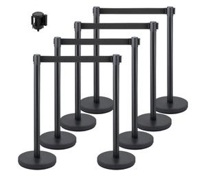 VEVOR Poteau de Guidage, 8 Pcs Poteaux de Séparation avec 2 m Ceinture Noire, Barrière Rétractable Durable Balisage Stable en Acier Inoxydable, pour Hôtel Aéroport Banque Exposition Contrôler Foule