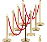 VEVOR Poteau de Guidage, 8 PCS Poteaux d'Or de Séparation avec 1,5 m 4 Cordes Velours Rouges, 90 cm Barrière Balisage Stable en Acier Inoxydable, pour Théâtre Hôtel Banque Séparer Contrôler des Foules