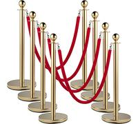 VEVOR Poteau de Guidage, 8 Pcs Poteaux d'or de Séparation avec 1,5 m en Velour Rouge, Barrière Balisage Stable en Acier Inoxydable, pour Théâtre Hôtel Banque Exposition Séparer Contrôler des Foules