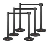 VEVOR Poteau de Guidage 6PCs 93 cm Barrière de Balisage pour Contrôle de Foules avec 3 Rubans Rétractables de 2 m pour Délimitation Séparation File d'Attente en Public École Théâtre Hôtel Exposition