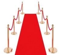 VEVOR Poteau de Guidage 8PCs, Potelet Guide-file avec 6 Cordes en Velours et Tapis Rouge, pour Contrôle de Foules Théâtre Fête Mariage Exposition, Poteau de Balisage en Inox Doré avec Base Creuse