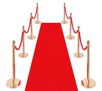 VEVOR Poteau de Guidage 8PCs, Potelet Guide-file avec 6 Cordes en Velours et Tapis Rouge, pour Contrôle de Foules Théâtre Fête Mariage Exposition, Poteau de Balisage en Inox Doré avec Base Creuse