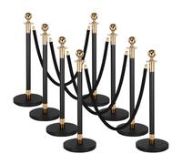 VEVOR Poteau de Guidage 8PCs, Potelet Guide-file avec 6 Cordes en Velours Noir de 1,5 m, pour Contrôle de Foules Délimitation Séparation File d'Attente en Public, Poteau de Balisage avec Base Creuse