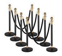 VEVOR Poteau de Guidage 8PCs, Potelet Guide-file avec 6 Cordes en Velours Noir de 1,5 m, pour Contrôle de Foules Délimitation Séparation File d'Attente en Public, Poteau de Balisage avec Base Creuse