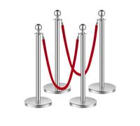 VEVOR Poteau de guidage barrière de sécurité 4 pcs argenté avec 2 cordes velours