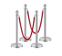 VEVOR Poteau de guidage barrière de sécurité 4 pcs argenté avec 2 cordes velours