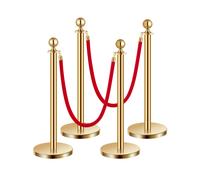 VEVOR Poteau de guidage barrière de sécurité 4 pcs dorés avec 2 cordes velours
