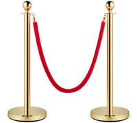 VEVOR Poteau de Guidage Doré 2PCs, Barrière de Balisage pour Contrôle de Foules avec Corde en Velours Rouge 1,5 m, pour Délimitation File d'Attente Public École Théâtre Hôtel Exposition Billetterie