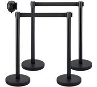 VEVOR Poteau de Guidage, 4 Pcs Poteaux de Séparation Rétractable avec 2 m Ceinture Noire, File d'Attente Balisage en Acier Inoxydable, Barrière de Passage pour Aéroport Banque Contrôler des Foules