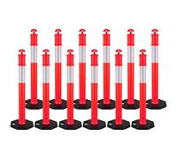 VEVOR Poteau de Signalisation 12PCs 114 cm, Balise de Délimitation avec Base Lestée et Bandes Réfléchissantes, Délinéateur de Circulation pour Contrôle des Foules, Chantier Stationnement, Rouge