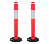 VEVOR Poteau de Signalisation 2PCs 114 cm, Balise de Délimitation avec Base Lestée et Bandes Réfléchissantes, Délinéateur de Circulation pour Contrôle des Foules, Chantier Stationnement, Rouge