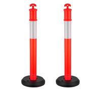 VEVOR Poteau de Signalisation 2PCs 114 cm, Balise de Délimitation avec Base Remplissable et Bandes Réfléchissantes, Délinéateur de Circulation pour Contrôle des Foules, Chantier Parking, Rouge
