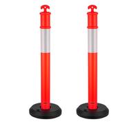 VEVOR Poteau de Signalisation 2PCs 114 cm, Balise de Délimitation avec Base Remplissable et Bandes Réfléchissantes, Délinéateur de Circulation pour Contrôle des Foules, Chantier Parking, Rouge