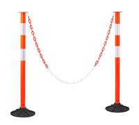 VEVOR Poteau de Signalisation 2PCs 87,1 cm, Balise de Délimitation avec Base Lestée, Bandes Réfléchissantes et Chaîne, Délinéateur de Circulation pour Contrôle des Foules, Chantier Parking, Rouge