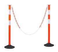 VEVOR Poteau de Signalisation 2PCs 87,1 cm, Balise de Délimitation avec Base Lestée, Bandes Réfléchissantes et Chaîne, Délinéateur de Circulation pour Contrôle des Foules, Chantier Parking, Rouge