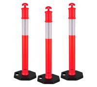 VEVOR Poteau de Signalisation 3PCs 114 cm, Balise de Délimitation avec Base Lestée et Bandes Réfléchissantes, Délinéateur de Circulation pour Contrôle des Foules, Chantier Stationnement, Rouge