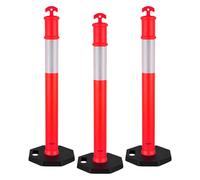 VEVOR Poteau de Signalisation 3PCs 114 cm, Balise de Délimitation avec Base Lestée et Bandes Réfléchissantes, Délinéateur de Circulation pour Contrôle des Foules, Chantier Stationnement, Rouge