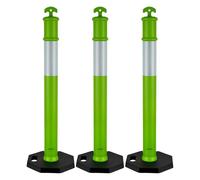 VEVOR Poteau de Signalisation 3PCs 114 cm, Balise de Délimitation avec Base Lestée et Bandes Réfléchissantes, Délinéateur de Circulation pour Contrôle des Foules, Chantier Stationnement, Vert