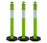 VEVOR Poteau de Signalisation 3PCs 114 cm, Balise de Délimitation avec Base Lestée et Bandes Réfléchissantes, Délinéateur de Circulation pour Contrôle des Foules, Chantier Stationnement, Vert
