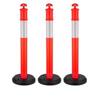 VEVOR Poteau de Signalisation 3PCs 114 cm, Balise de Délimitation avec Base Remplissable et Bandes Réfléchissantes, Délinéateur de Circulation pour Contrôle des Foules, Chantier Parking, Rouge