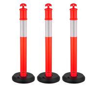 VEVOR Poteau de Signalisation 3PCs 114 cm, Balise de Délimitation avec Base Remplissable et Bandes Réfléchissantes, Délinéateur de Circulation pour Contrôle des Foules, Chantier Parking, Rouge