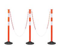 VEVOR Poteau de Signalisation 3PCs 87,1 cm, Balise de Délimitation avec Base Lestée, Bandes Réfléchissantes et Chaîne, Délinéateur de Circulation pour Contrôle des Foules, Chantier Parking, Rouge