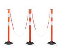 VEVOR Poteau de Signalisation 3PCs 87,1 cm, Balise de Délimitation avec Base Lestée, Bandes Réfléchissantes et Chaîne, Délinéateur de Circulation pour Contrôle des Foules, Chantier Parking, Rouge