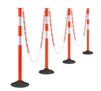 VEVOR Poteau de Signalisation 4PCs 87,1 cm, Balise de Délimitation avec Base Lestée, Bandes Réfléchissantes et Chaîne, Délinéateur de Circulation pour Contrôle des Foules, Chantier Parking, Rouge