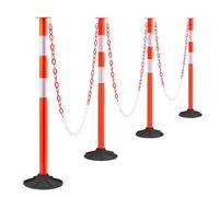 VEVOR Poteau de Signalisation 4PCs 87,1 cm, Balise de Délimitation avec Base Lestée, Bandes Réfléchissantes et Chaîne, Délinéateur de Circulation pour Contrôle des Foules, Chantier Parking, Rouge