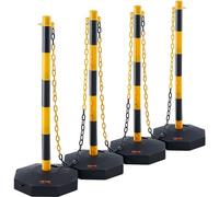 VEVOR Poteau de Signalisation 4PCs Poteau de Délimitation sur Socle Remplissable Hauteur Réglable Cône de Signalisation Longue Chaine 2,4 m pour Contrôle de Circulation Chantier Parking Jaune et Noir