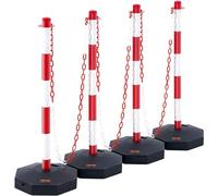 VEVOR Poteau de Signalisation 4PCs Poteau de Délimitation sur Socle Remplissable Hauteur Réglable Cône de Signalisation Longue Chaine 2,4 m pour Contrôle de Circulation Chantier Parking Rouge et Blanc