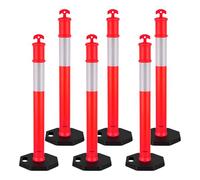VEVOR Poteau de Signalisation 6PCs 114 cm, Balise de Délimitation avec Base Lestée et Bandes Réfléchissantes, Délinéateur de Circulation pour Contrôle des Foules, Chantier Stationnement, Rouge