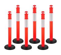 VEVOR Poteau de Signalisation 6PCs 114 cm, Balise de Délimitation avec Base Remplissable et Bandes Réfléchissantes, Délinéateur de Circulation pour Contrôle des Foules, Chantier Parking, Rouge