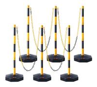 VEVOR Poteau de Signalisation 6PCs Poteau de Délimitation sur Socle Remplissable Hauteur Réglable Cône de Signalisation Longue Chaine 2,4 m pour Contrôle de Circulation Chantier Parking Jaune et Noir