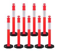 VEVOR Poteau de Signalisation 9PCs 114 cm, Balise de Délimitation avec Base Lestée et Bandes Réfléchissantes, Délinéateur de Circulation pour Contrôle des Foules, Chantier Stationnement, Rouge