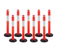 VEVOR Poteau de Signalisation 9PCs 114 cm, Balise de Délimitation avec Base Remplissable et Bandes Réfléchissantes, Délinéateur de Circulation pour Contrôle des Foules, Chantier Parking, Rouge