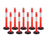 VEVOR Poteau de Signalisation 9PCs 114 cm, Balise de Délimitation avec Base Remplissable et Bandes Réfléchissantes, Délinéateur de Circulation pour Contrôle des Foules, Chantier Parking, Rouge