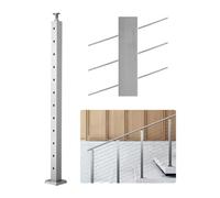 VEVOR Poteau Garde Corps, 106,7 x 5 x 5 cm, Poteau Rampe d'Escalier à Câble, avec Trous Pré-percés 30°, Support Horizontal et Incurvé, pour Main Courante, Balustrade, Argent, 1JZLGZXYS1062TLWC001V0